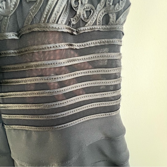 New Vintage Cache Y2K Asymmetric Ruffle Chiffon Ruched Illusion Dress 12 Ribbon - Picture 11 of 16